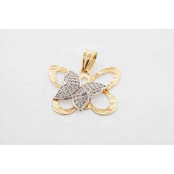 14k Estate Sale Yellow Gold Butterfly Pendant Cubic Zirconia Vintage Style